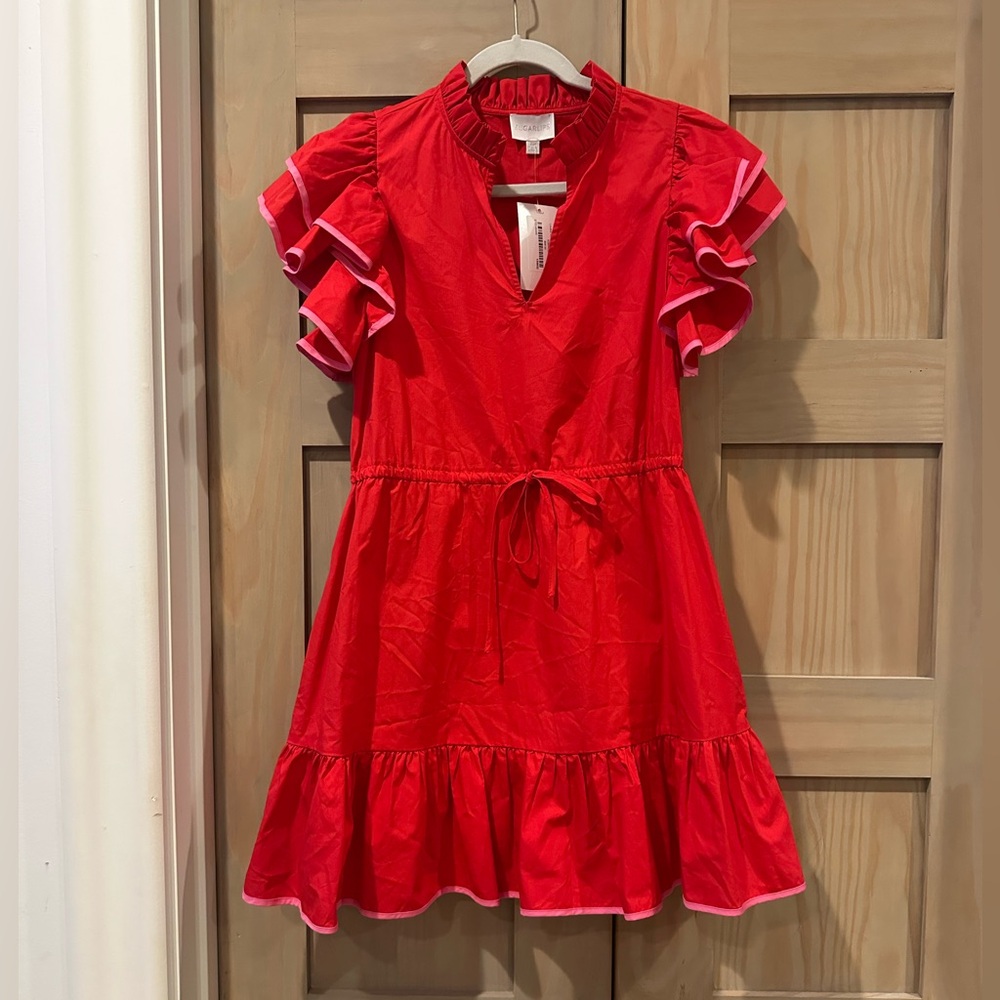Sugarlips Red Ruffle Sleeve Tie-Waist Dress